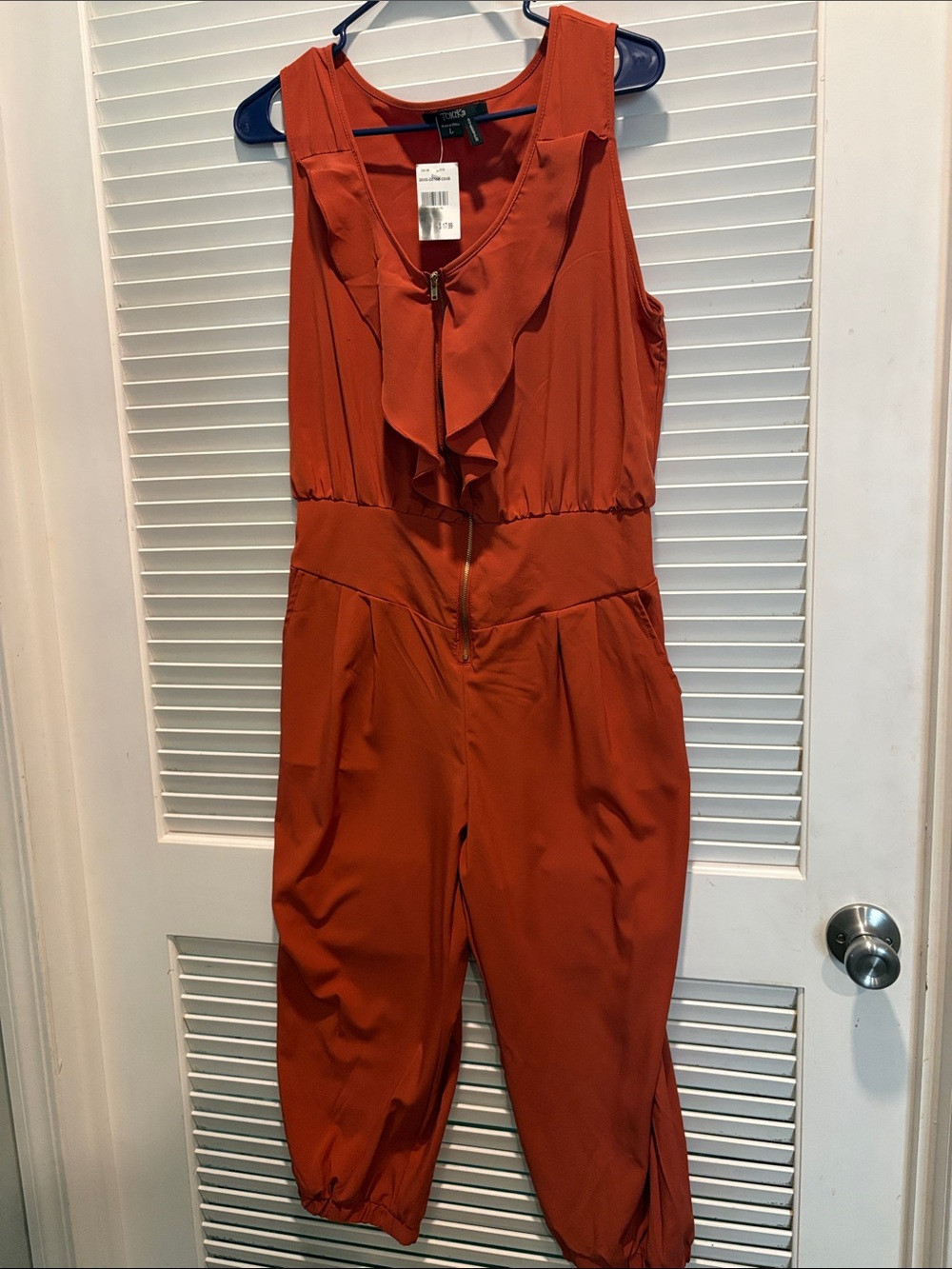 Rust Ruffle Front Jumpsuit